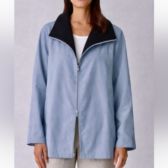 Eileen Fisher Jackets & Blazers - EILEEN FISHER Light Blue Nylon Wool Blend Zip Front Long Sleeve Jacket medium